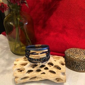 Multi-strand Leather Bracelet-In Navy Blue